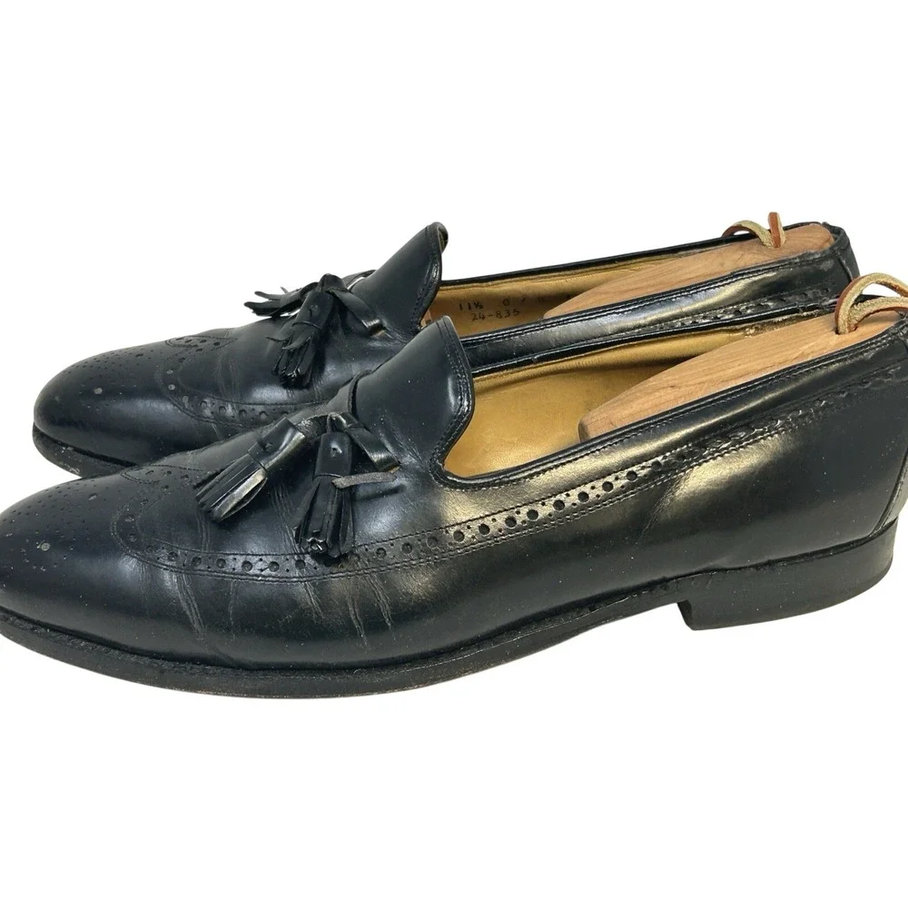 Johnston & Murphy Black Wingtip Tassel Loafers 11.5C Leather‎ Dress Shoes